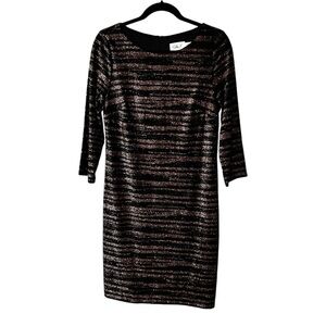 Eliza J Black Gold Sparkly Metallic 3/4 Sleeve Knee Length Cocktail Dress Size10